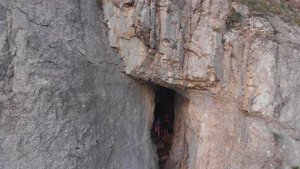 Team of Climbers Climb the Rocky Mountain, Aerial Shot