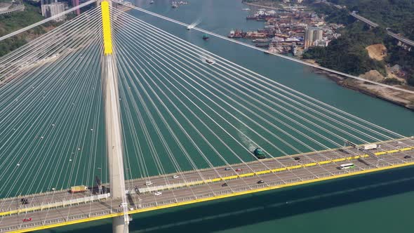 Drone fly over Ting Kau Bridge in Hong Kong