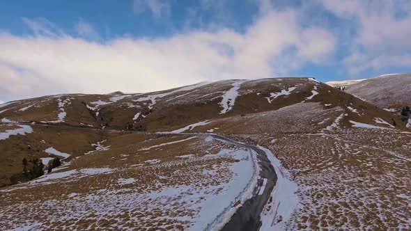 Mountain Road In The Snowy Mountains Bucegi