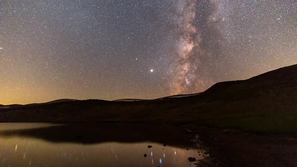 Amazing Milky Way Over the Lake in Sabalan Mountain in Beautiful Night Sky Timelapse