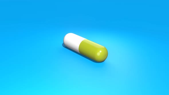 Pill rotates on blue background.