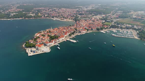 Aerial view of city Porec, Parenzzo, Istria, Croatia