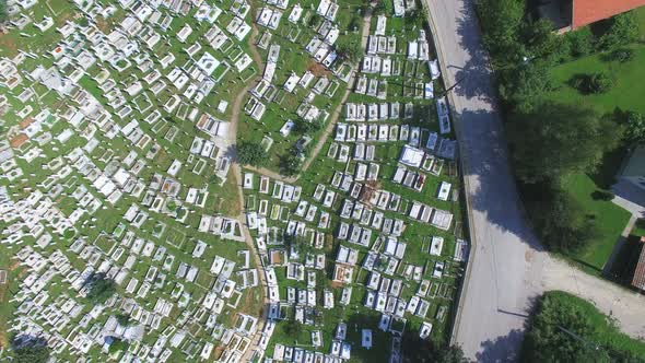 Aerial view of Bosnian graveyard