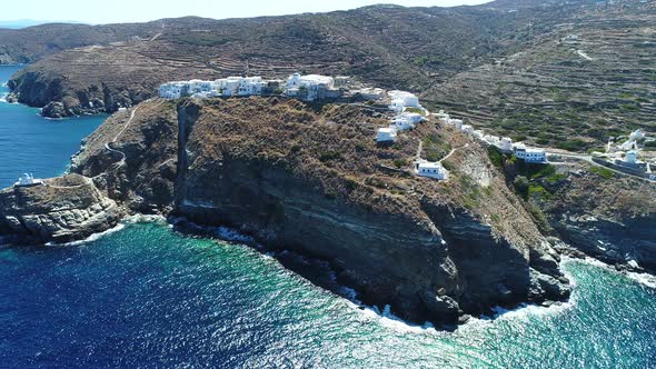 Kastro Sifnou beach on Sifnos island in cyclades in Greece from the sky