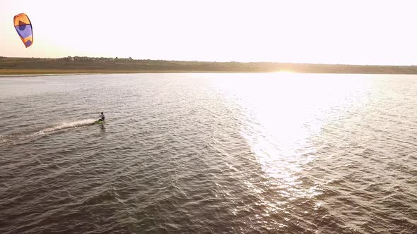 Aerial View of Kitesurfing in Lake