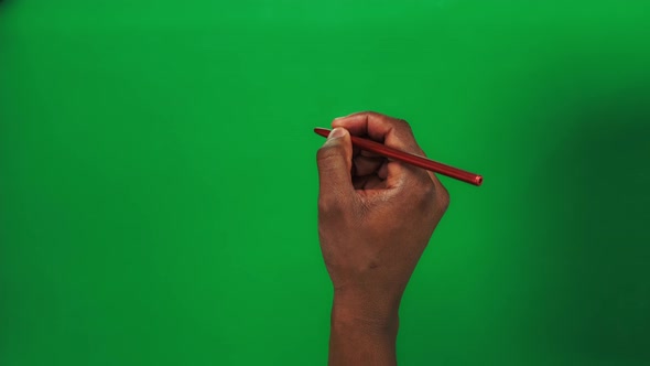 Black Male Right Hand Holding a Pen is Writing on Green Screen Set of 9 Gestures