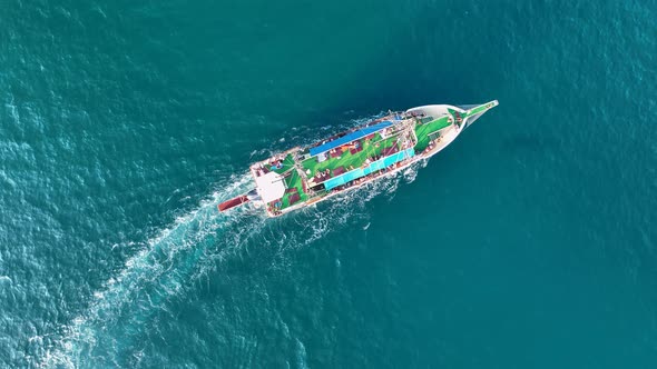 The Pirates yacht calls at the port aerial view 4 K Turkey Aanya