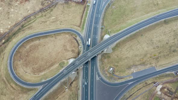 Spring Aerial Photography of a Traffic Intersection View of the Day of the Road Intersection From