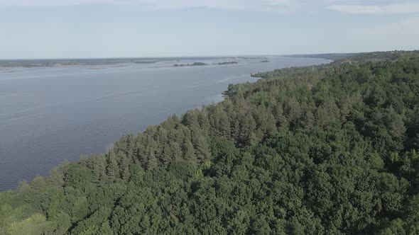 Dnipro River. Aerial View. Landmark of Ukraine, Flat, Gray