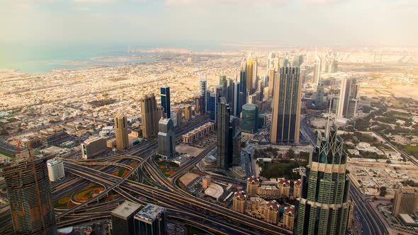 Dubai Day Skyline Traffic with Clouds Time-lapse