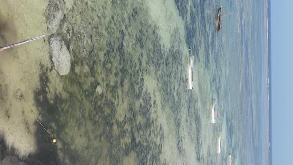 Vertical Video of Low Tide in the Ocean Near the Coast of Zanzibar Tanzania Aerial View