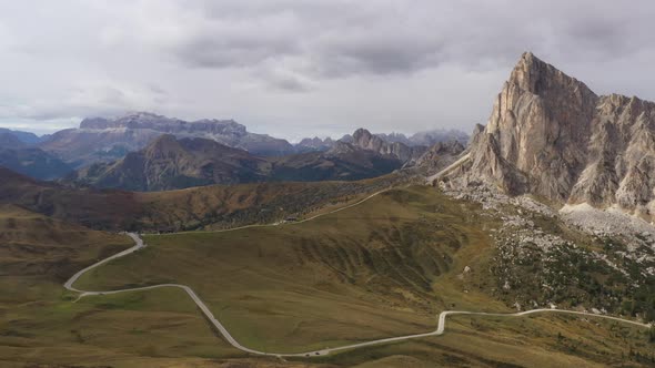 Flight  above Italian Dolomites Alps ,Pass Giau