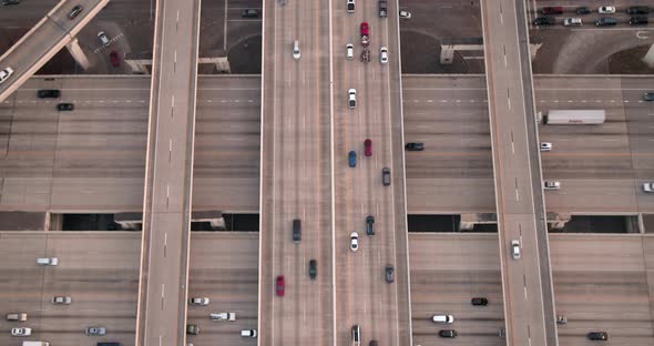 Aerial of cars on I-10 West freeway in Houston, Texas