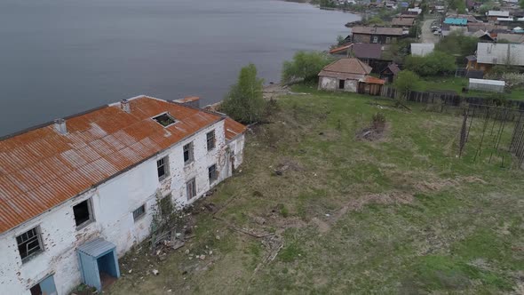 Aerial View of Old Brick Ruined Buildings and School 12