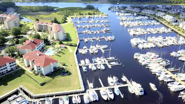 Aerial view of intercoastal marina in South Carolina.