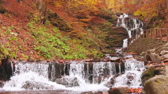 Beautiful Waterfall Shipot in the Autumn Forest