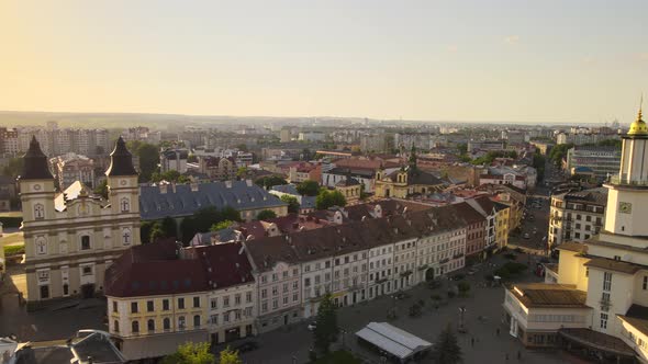 Aerial View of Historic Center of IvanoFrankivsk City with Old European Architecture