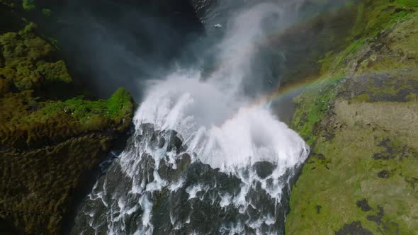 Famous Skogafoss Waterfall with a Rainbow