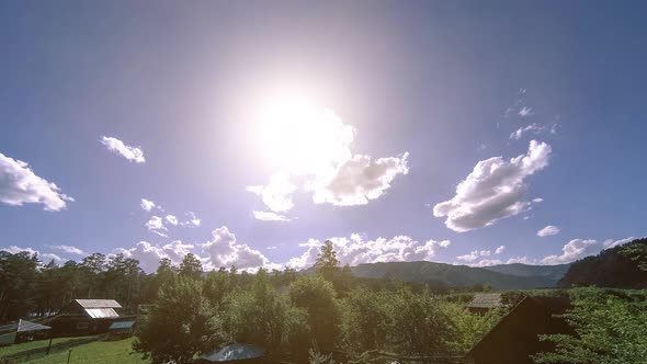 Mountain Village Timelapse at the Summer or Autumn Time. Wild Asian Nature and Rural Field.