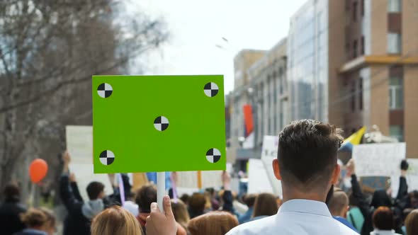 Man at Demonstration. Crowd on Strike. People at Riot. Protester on demonstrate. Political meeting.