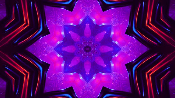 Neon glowing kaleidoscope. Looped animation