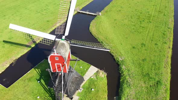 Aerial View of Traditional Dutch Windmill, Netherlands, Holland