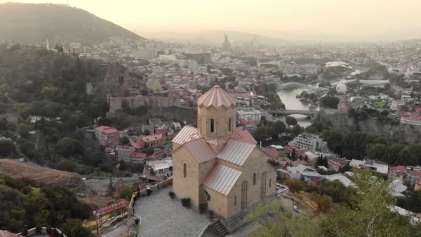 Georgian Orthodox Church with the Tbilisi Cityscape at Background Georgia
