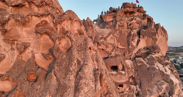 Terrace Roof Top Morning Sunrise and Balloons Fly at Cappadocia Goreme Turkey