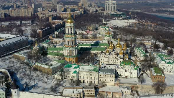 Beautiful winter top view of the Kiev-Pechersk Lavra.