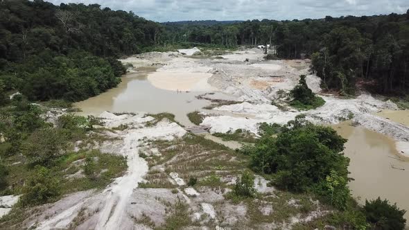Aerial Approach of Gold Mining Pools in Brazil, Illegal Deforestation