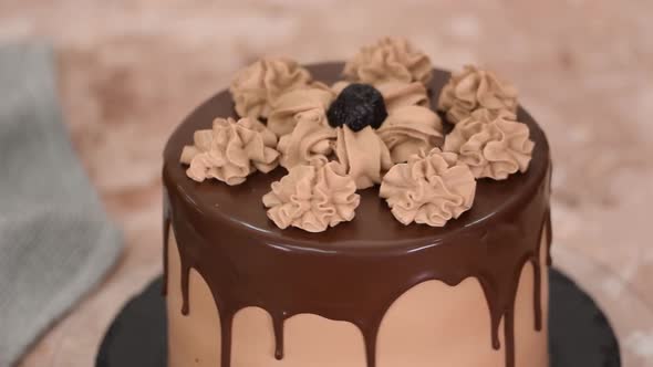 Delicious Chocolate Cake on Rotating Cake Stand