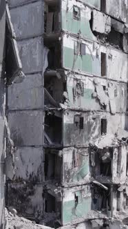 Vertical Video of a Destroyed Residential Building in Ukraine During the War