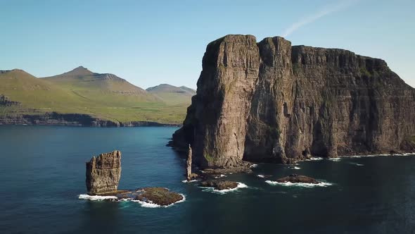 Aerial View of a Rock Formation Risin Og Kellingin in Faroe Islands