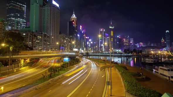 Road with Illumination Near Hong Kong Harbour