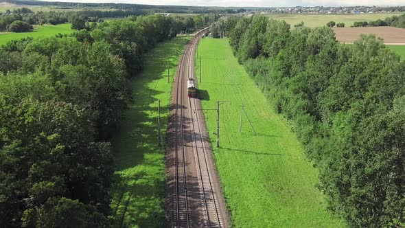 Locomotive Train, Train on the Rails. Aerial