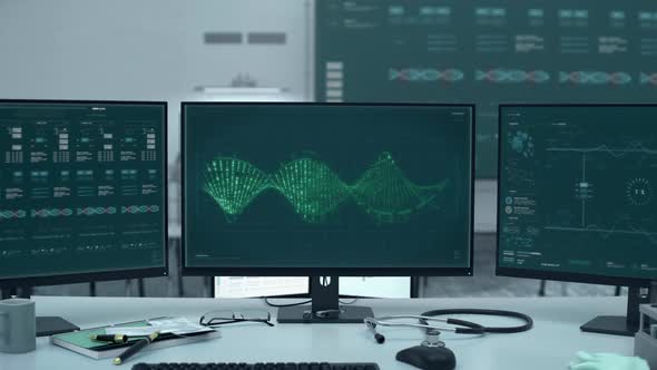 Microscopic Study Software Scanning DNA Helix For Scientific Research At Lab alt
