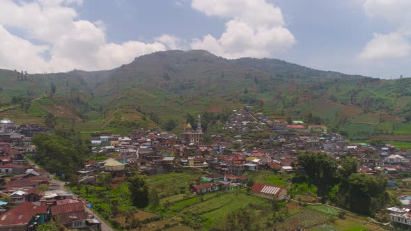 Mountain Landscape Farmlands and Village Java Indonesia