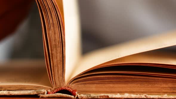 hands of an old man The ancient book flips through the pages