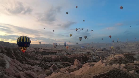 Colorful hot air balloons floating from the sky from Cappadocia