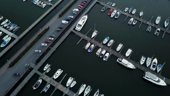 Aerial View To the Luxe Sailboats in Maritime Station and Yacht Club