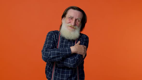 Mature Old Bearded Grandfather Spread Hands and Give Hug to you Pleasant Expression Love Feelings