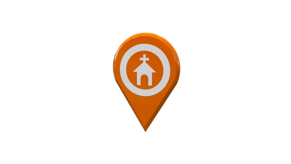 Orange Church Map Location 3D Pin Icon V7