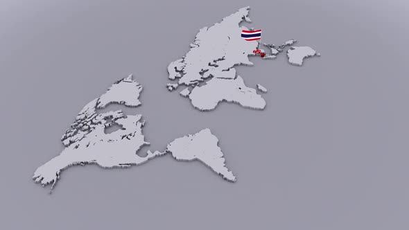 Thailand Flag On Extruded World Map