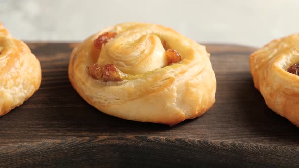 Sweet swirl buns with raisins for breakfast