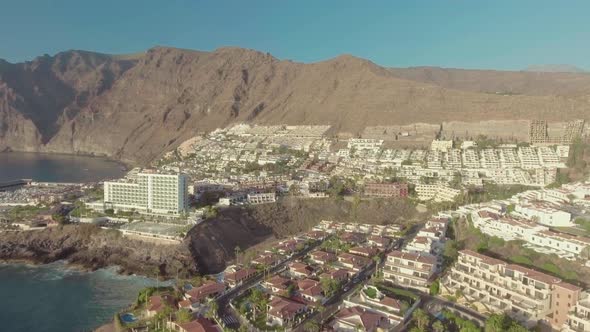 Aerial Panoramic View of Santiago Del Teide Coastline on a Summer Day Tenerife  Canary Islands