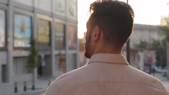 View From Behind Unrecognizable Brunette Man Back View Businessman Guy in Formal Shirt Tourist