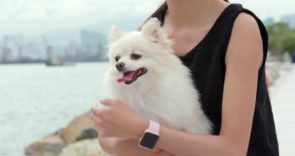 Woman with her dog at outdoor