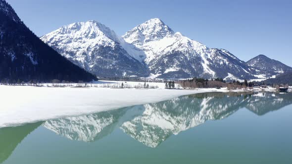 Aerial shot of lake Heiterwang in Tyrol