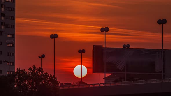 Sunrise Near Donaustadt Danube City Modern Quarter with Skyscrapers and Business Centres Timelapse