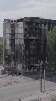 Vertical Video of a House Destroyed By the War in Ukraine